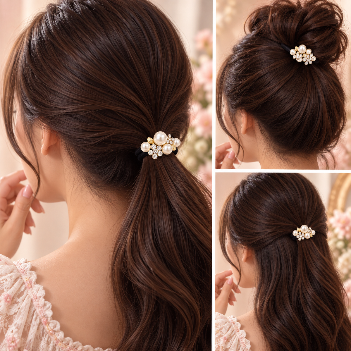 Pearl & Crystal Flower Hair Tie