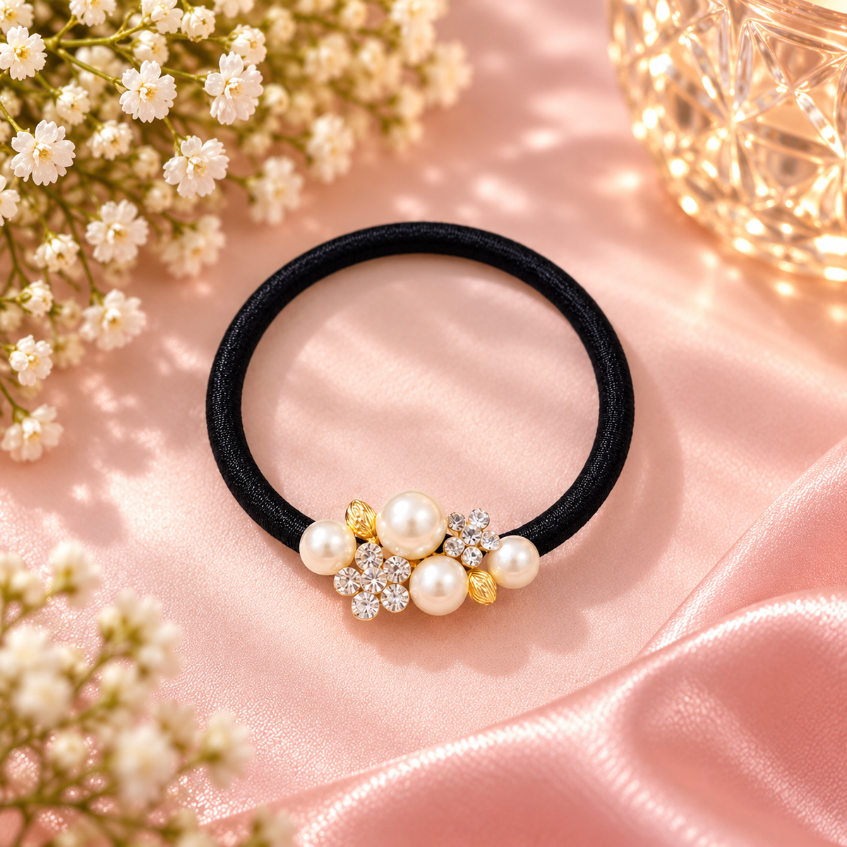 Pearl & Crystal Flower Hair Tie