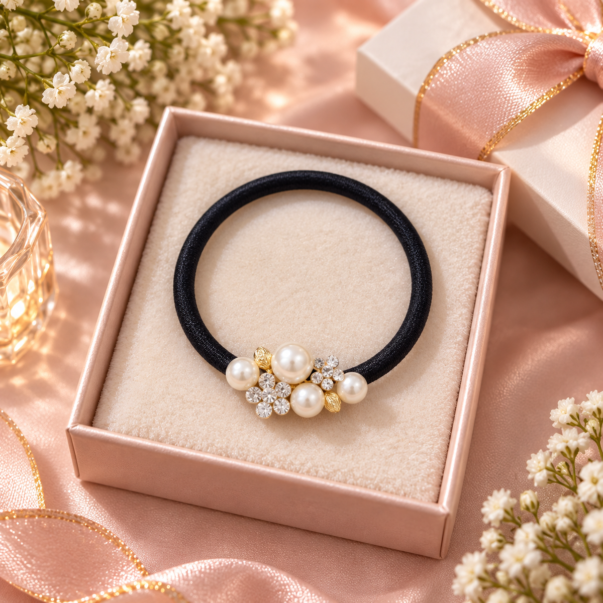 Pearl & Crystal Flower Hair Tie