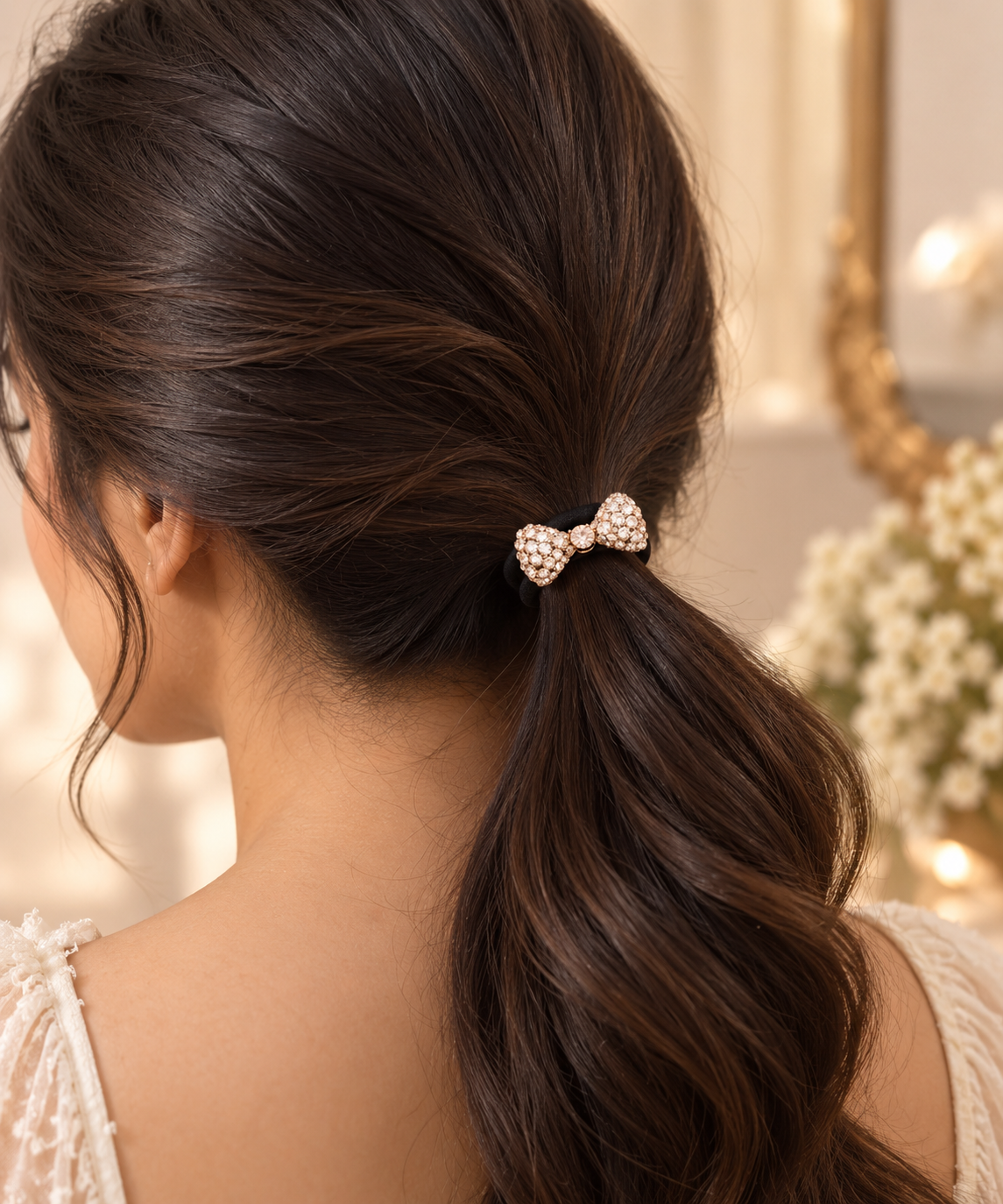 Rose Gold Crystal Bow Hair Tie