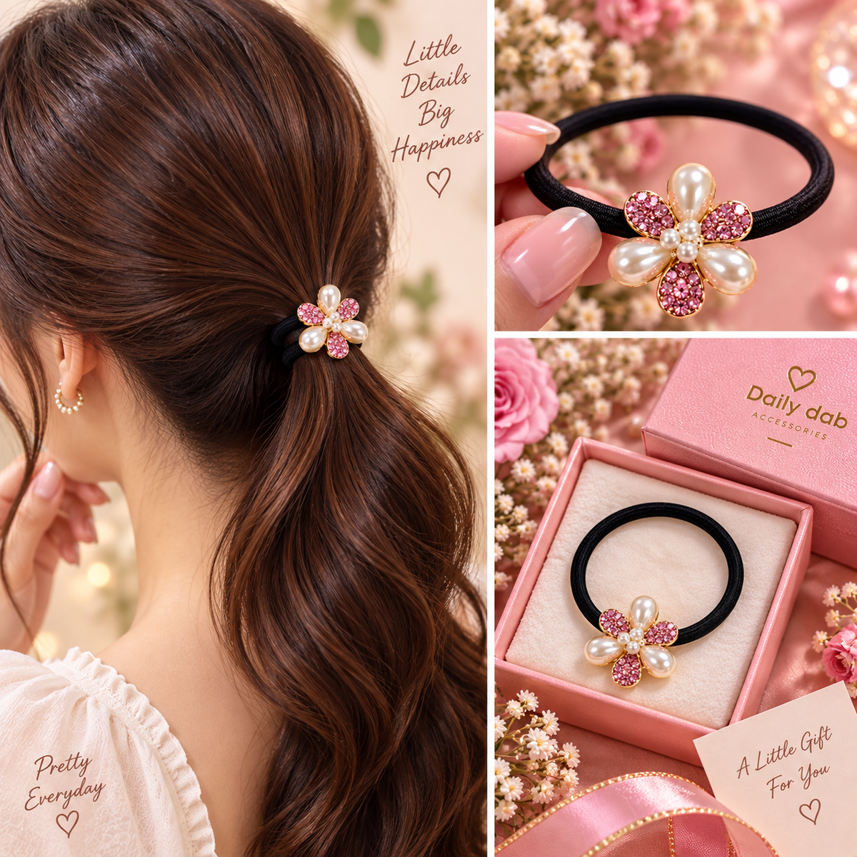 Pink Pearl Flower Hair Tie