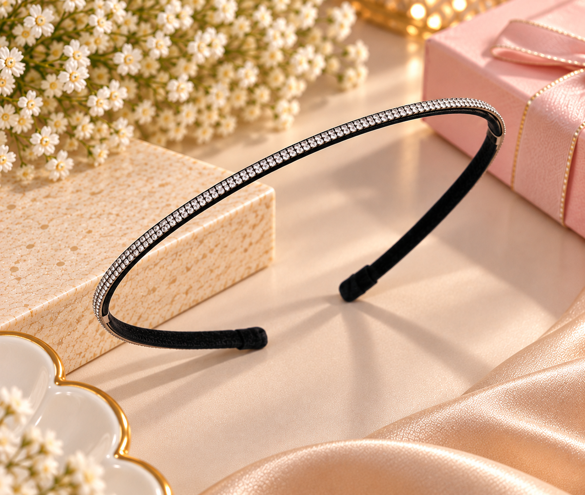 Elegant Black Rhinestone Hair Band