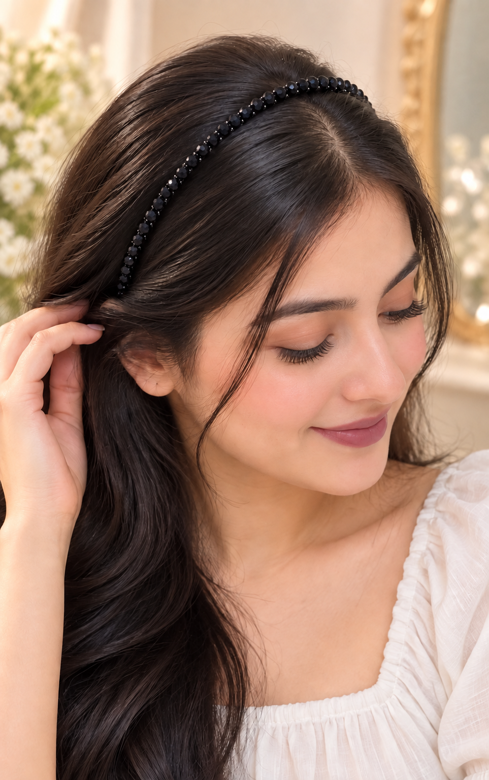 Black Beaded Sequin Hair Band