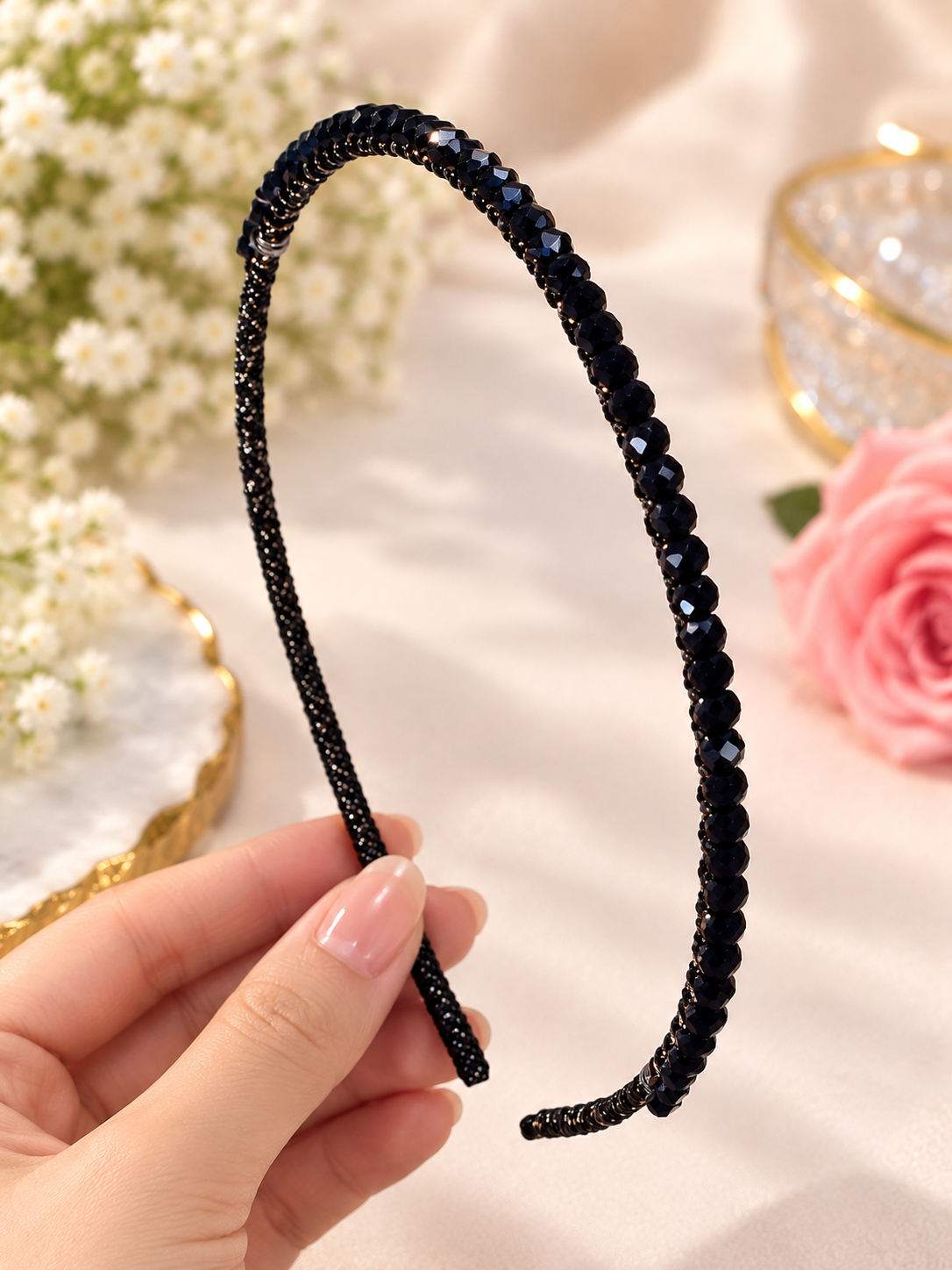 Black Beaded Sequin Hair Band