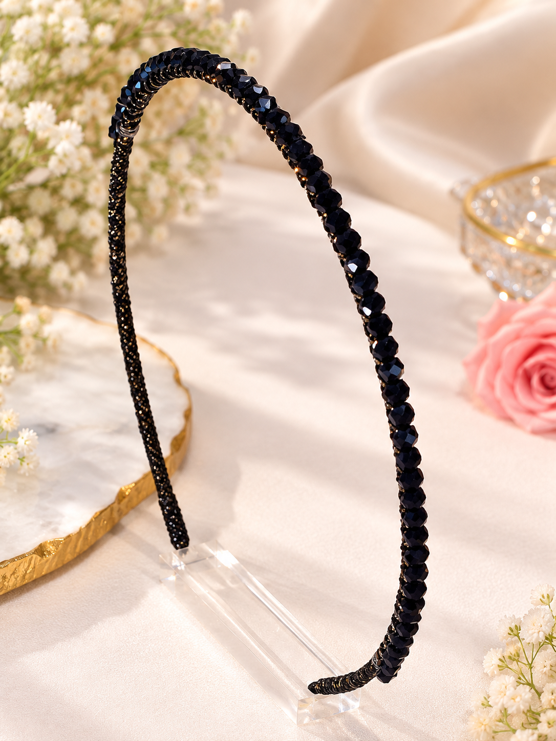 Black Beaded Sequin Hair Band