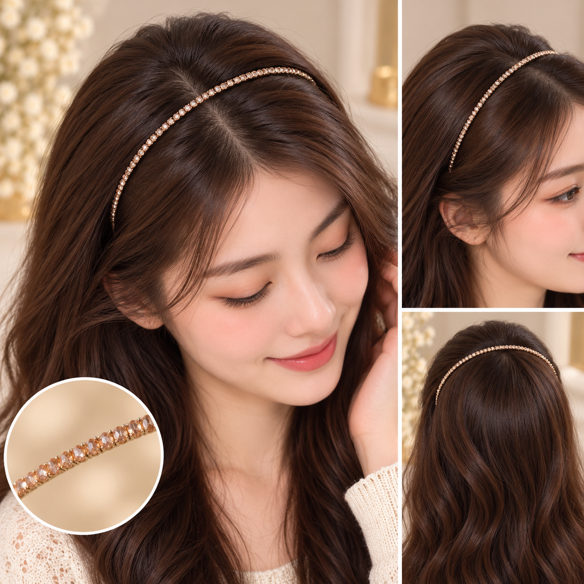 Rose Gold Crystal Beaded Hair Band