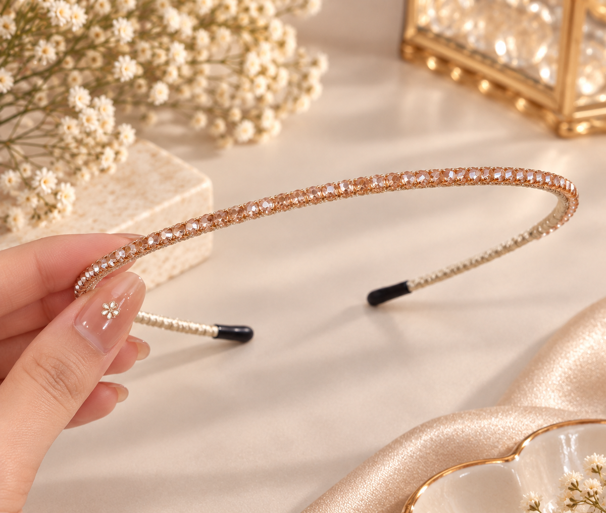 Rose Gold Crystal Beaded Hair Band