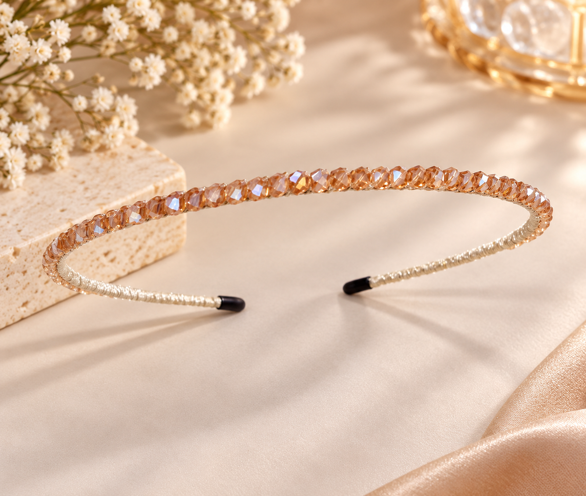 Rose Gold Crystal Beaded Hair Band