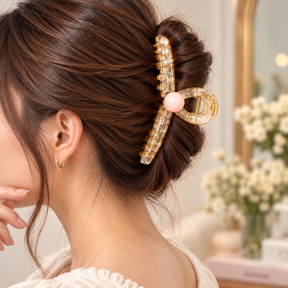 Transparent Hair Clutcher with Peach Bead