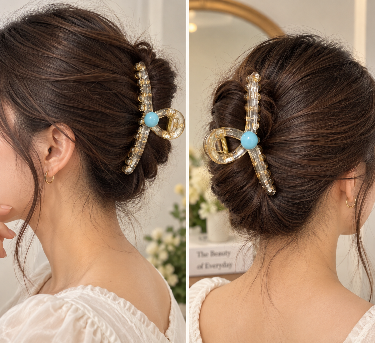 Transparent Acrylic Hair Clutcher with Blue Bead