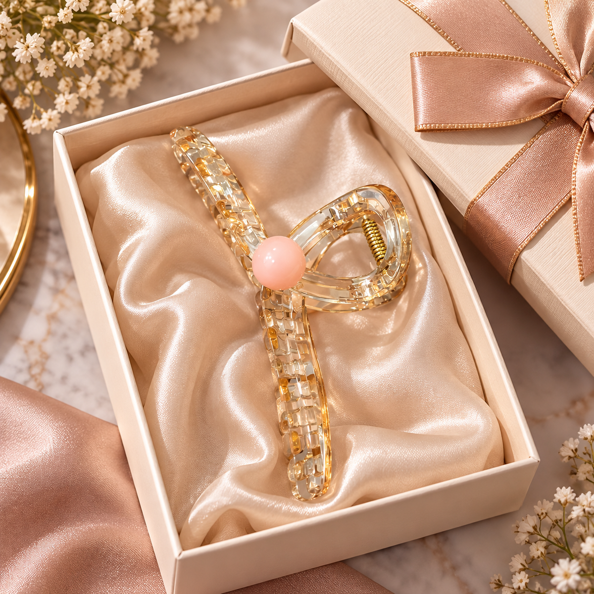 Transparent Hair Clutcher with Peach Bead