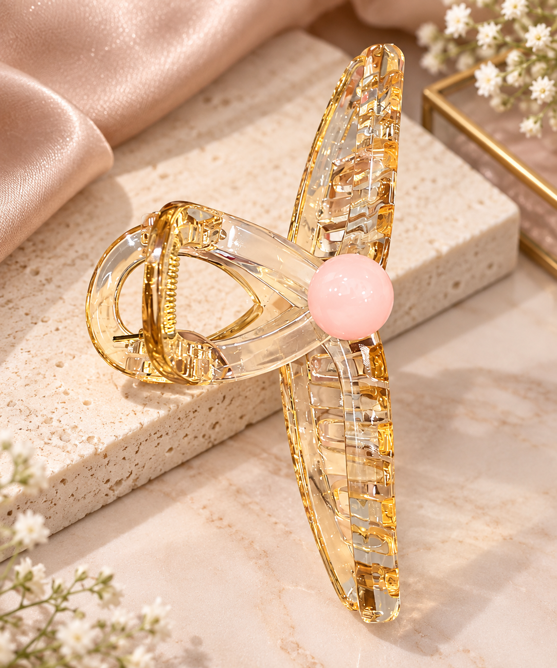 Transparent Hair Clutcher with Peach Bead