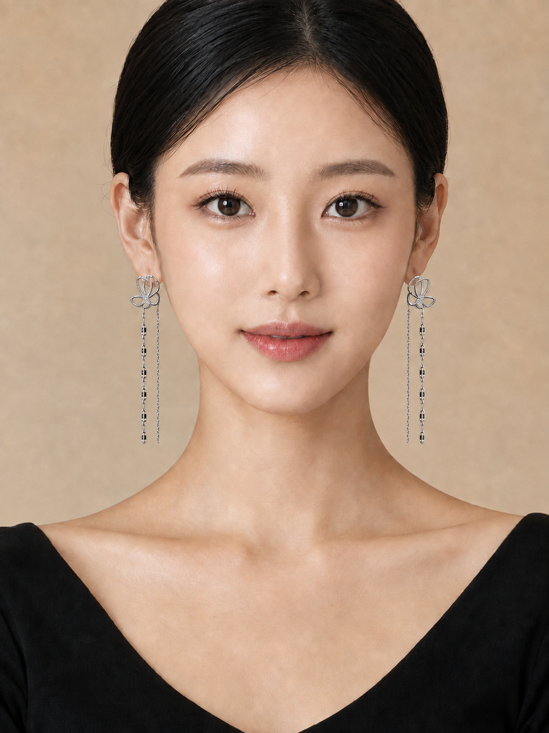 Silver Floral Crystal Long Chain Earrings for Women
