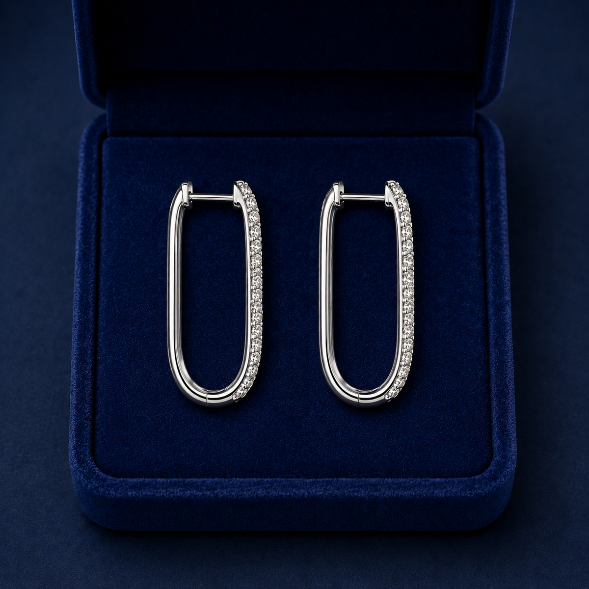 Silver-Tone Rhinestone Oval Hoop Earrings for Women