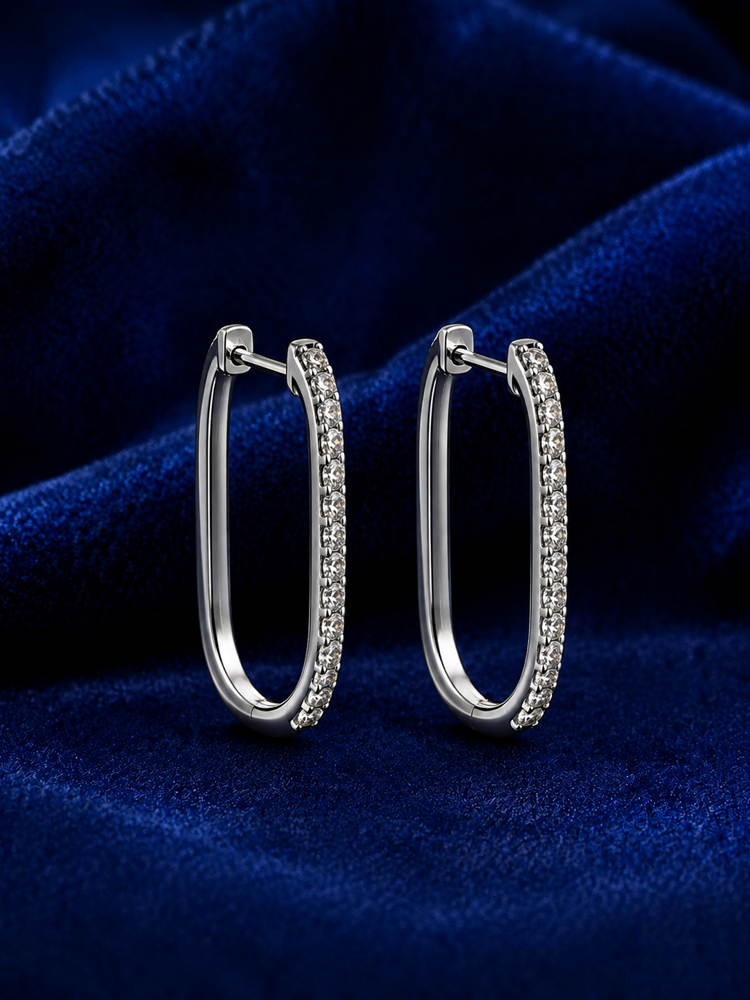 Silver-Tone Rhinestone Oval Hoop Earrings for Women