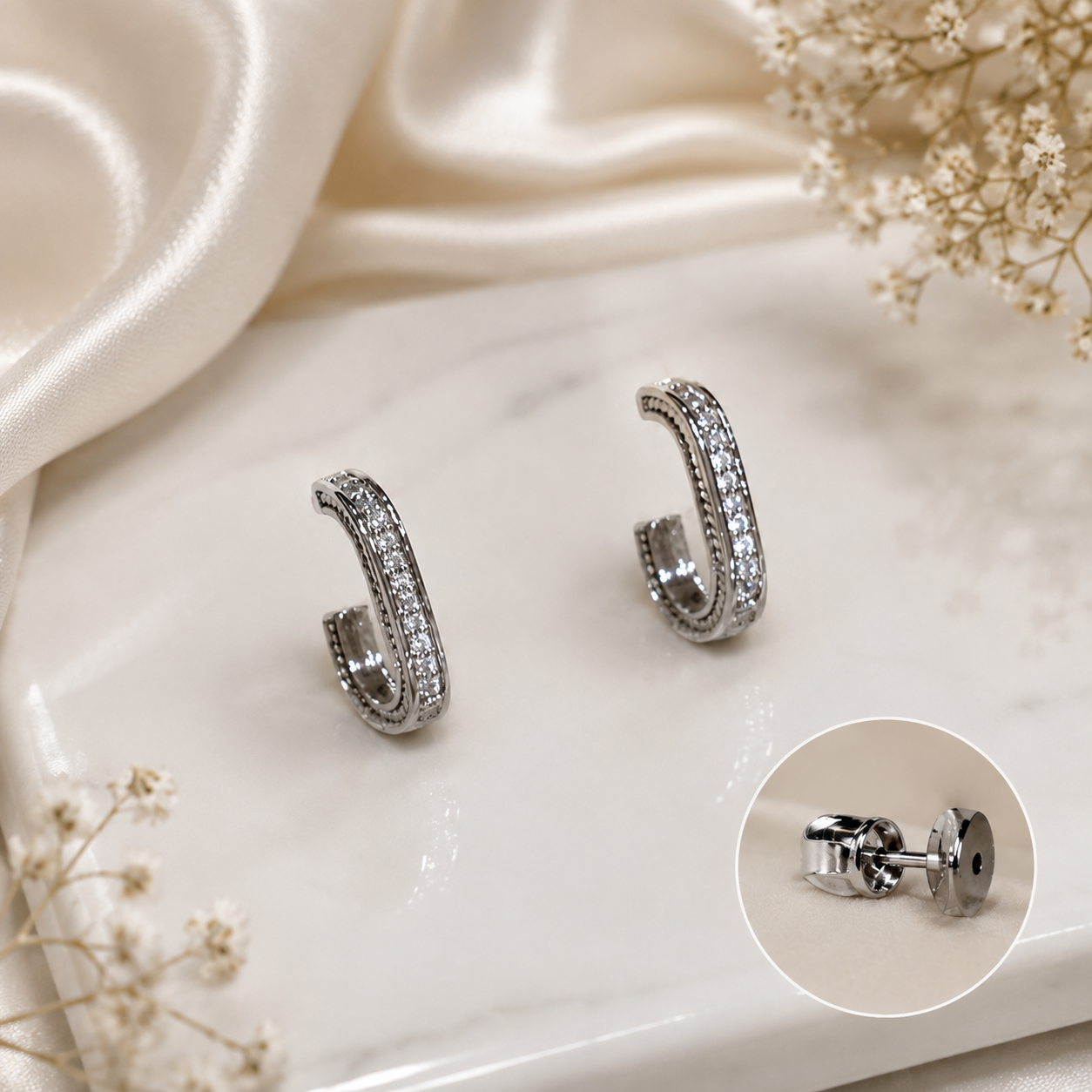 Silver-Tone Rhinestone Oval Hoop Earrings for Women