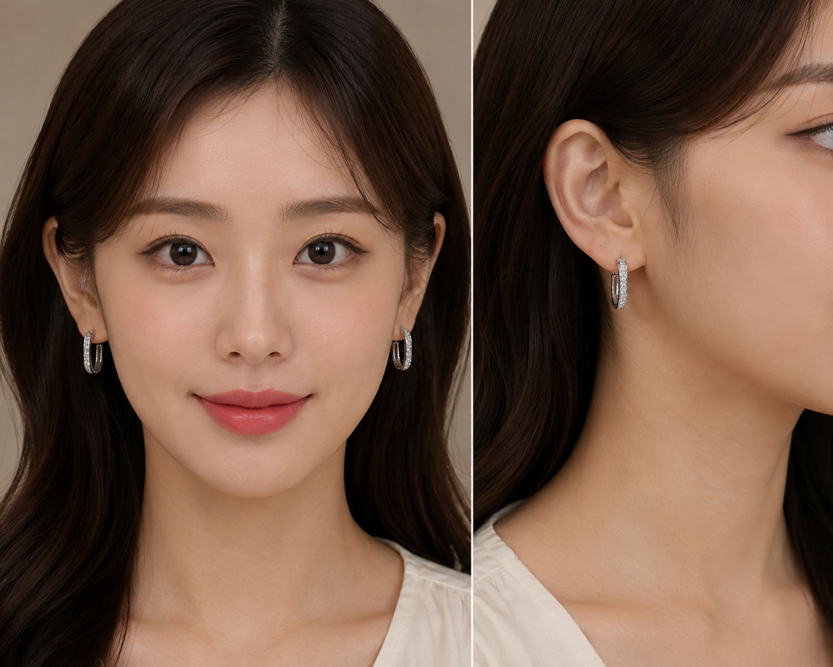 Silver-Tone Rhinestone Oval Hoop Earrings for Women