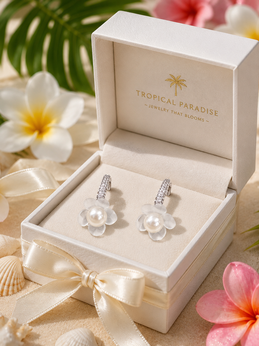 Elegant Pearl Flower Stud Earrings with Rhinestone Detailing for Women