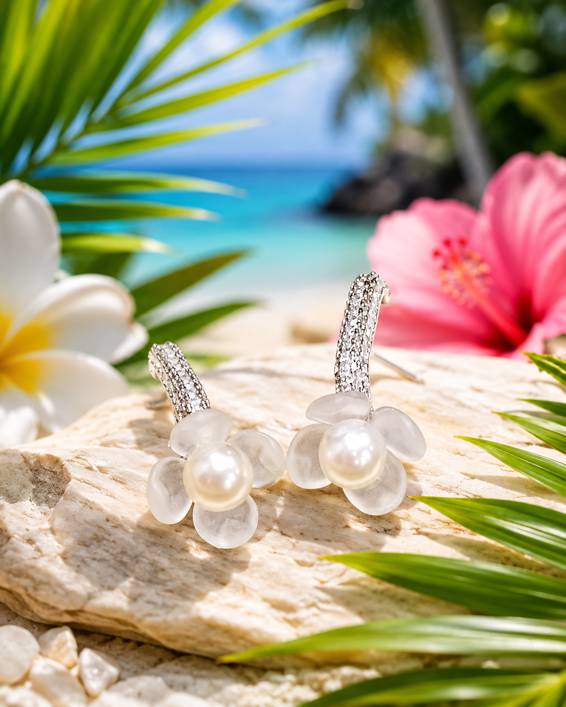 Elegant Pearl Flower Stud Earrings with Rhinestone Detailing for Women