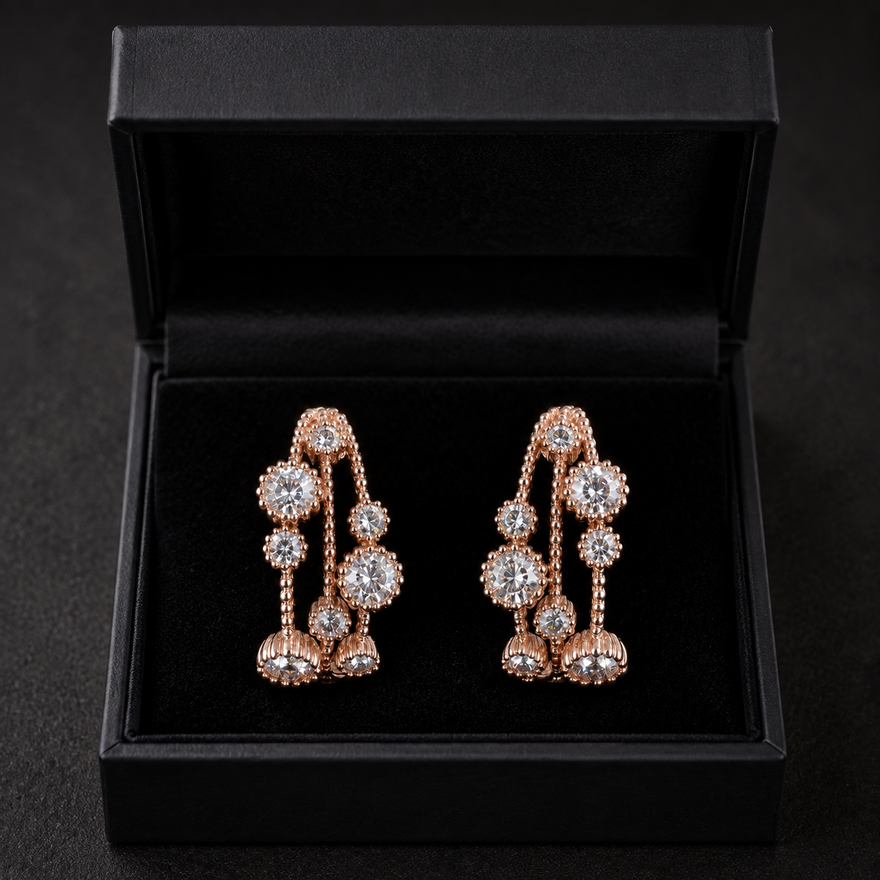 Rose Gold Crystal Statement Hoop Earrings for Women