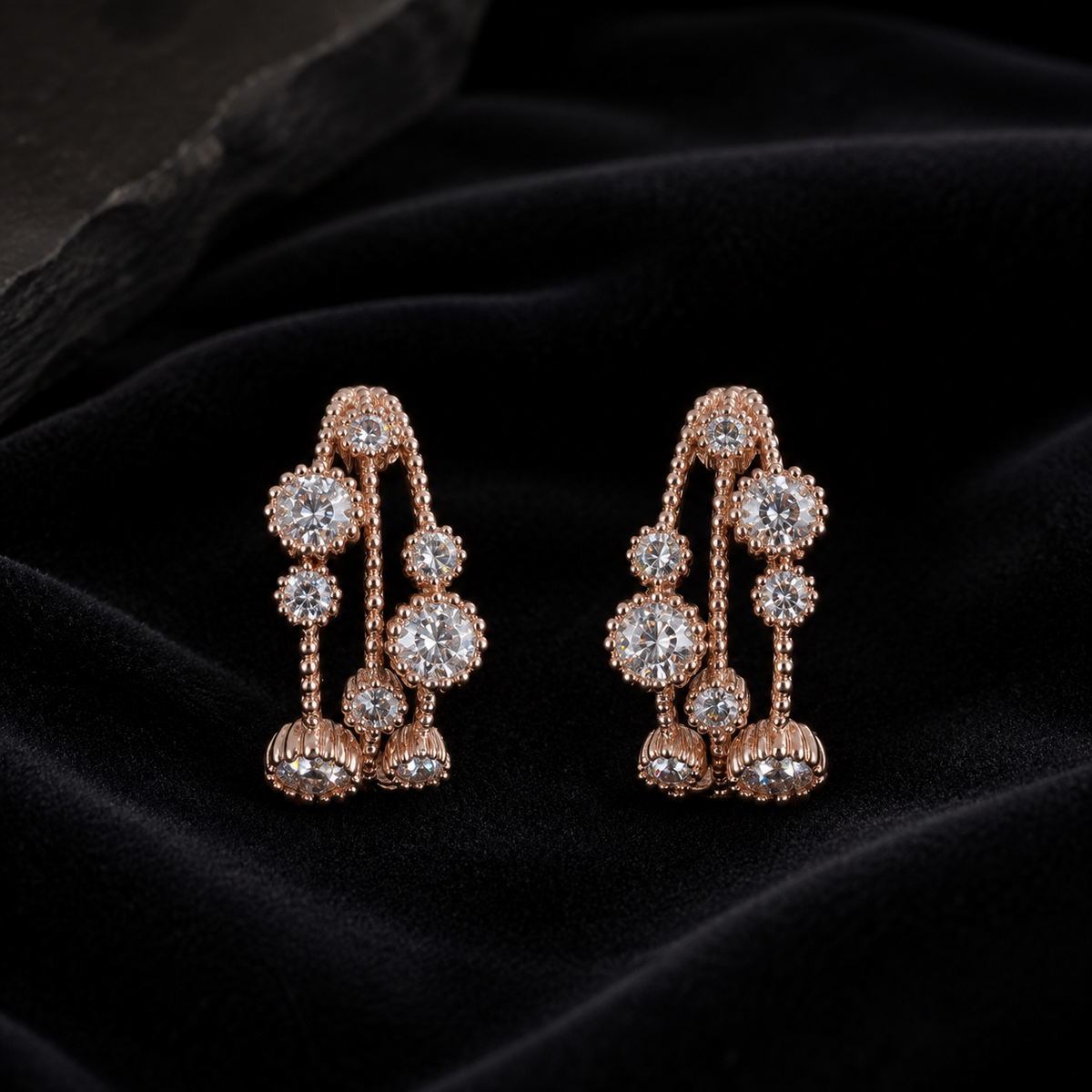 Rose Gold Crystal Statement Hoop Earrings for Women