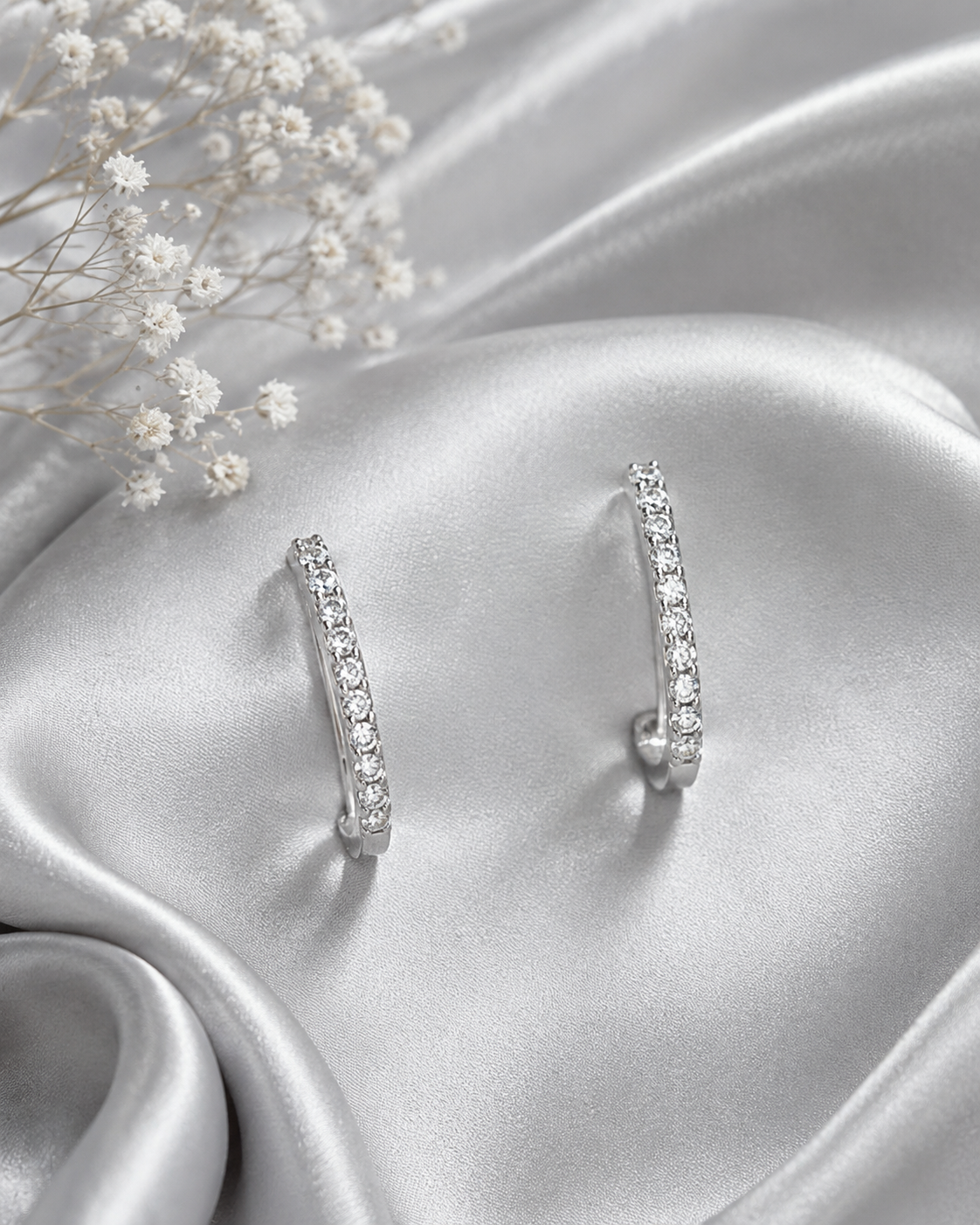 Silver Crystal Studded Hoop Earrings for Women