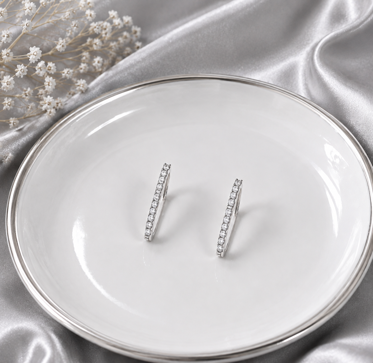 Silver Crystal Studded Hoop Earrings for Women