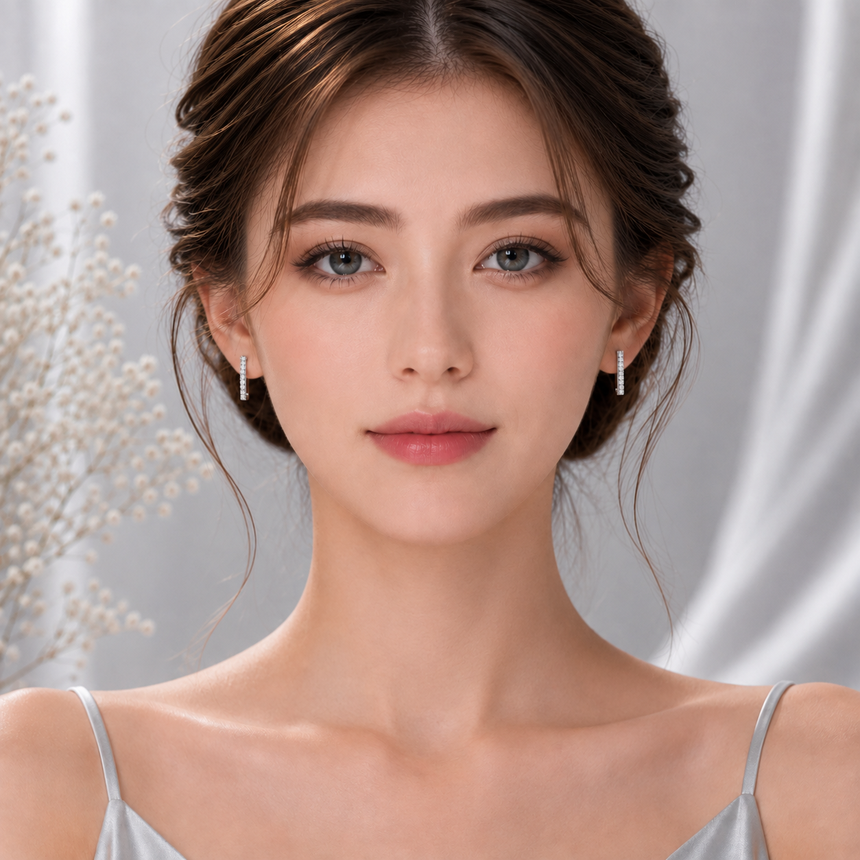 Silver Crystal Studded Hoop Earrings for Women
