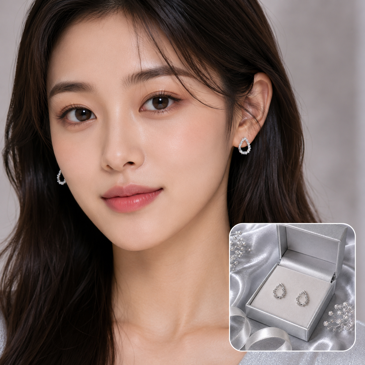 Silver Teardrop Crystal Drop Earrings for Women