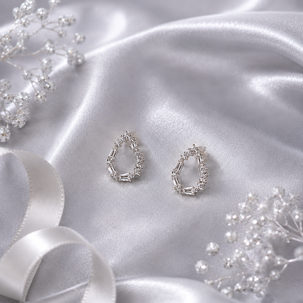Silver Teardrop Crystal Drop Earrings for Women