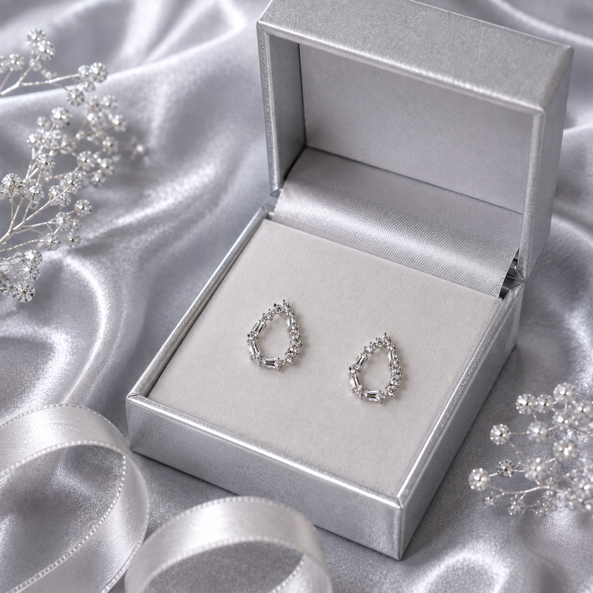 Silver Teardrop Crystal Drop Earrings for Women
