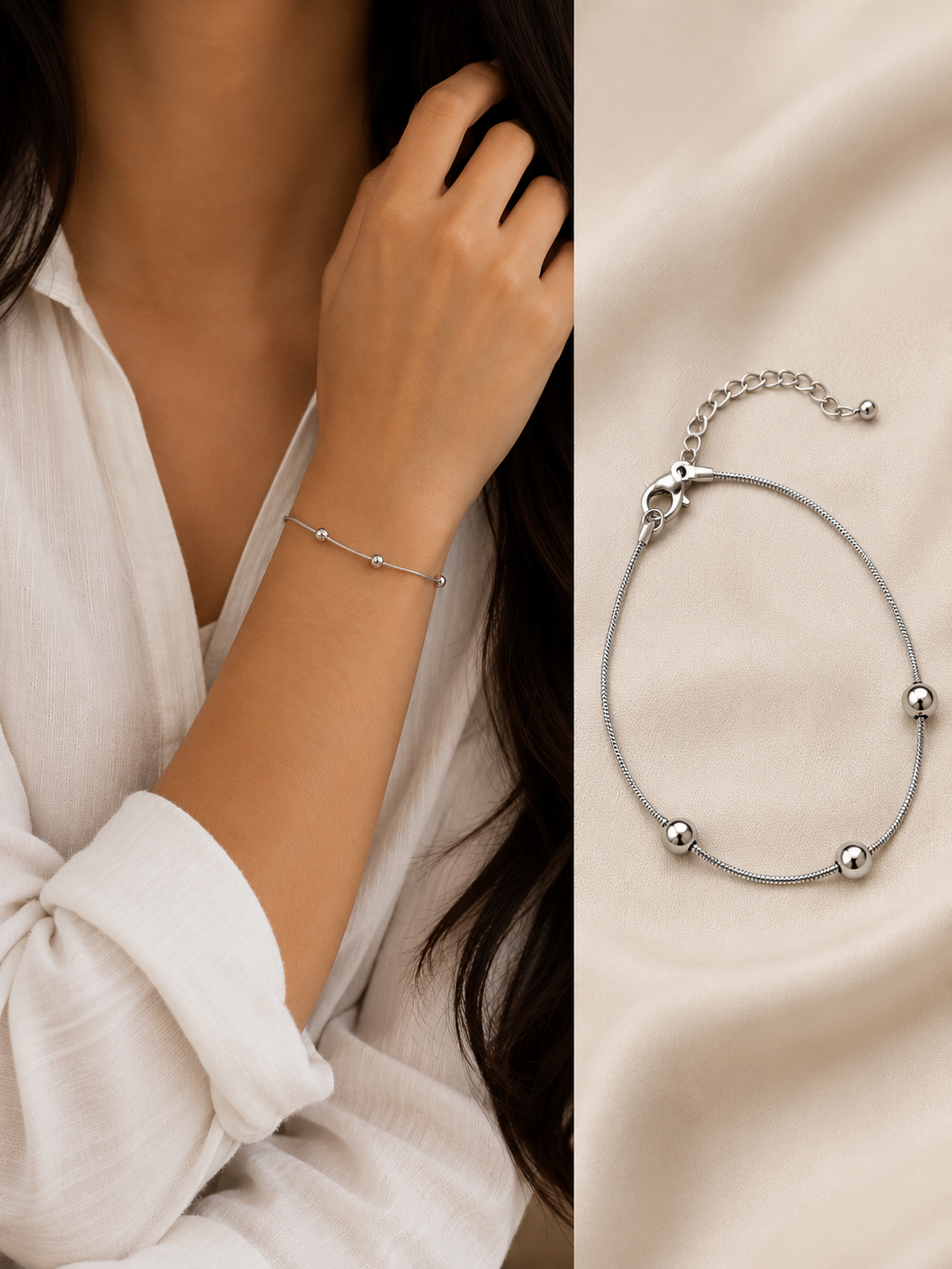 Silver Three-Bead Bracelet