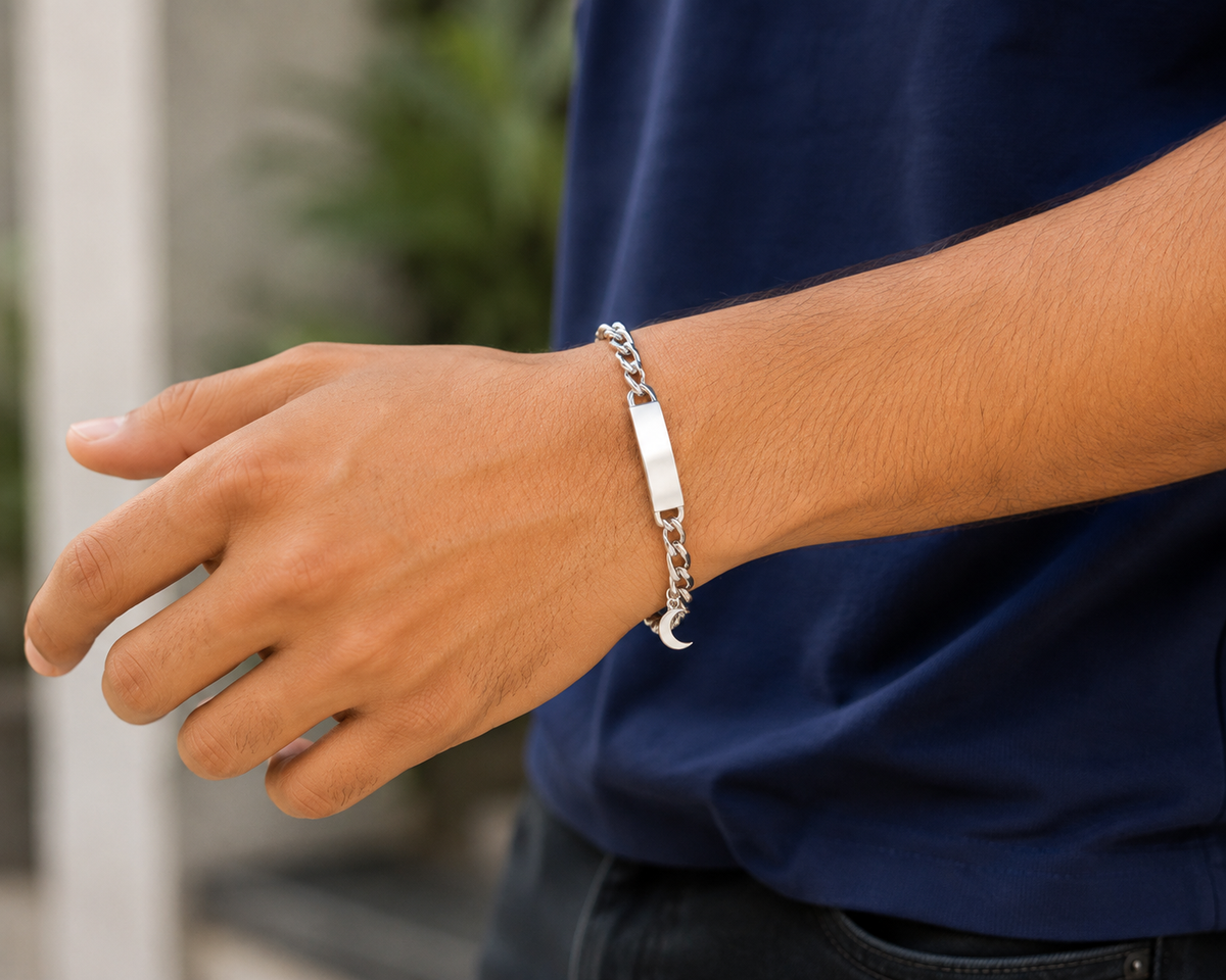 Silver Moon Charm Chain Bracelet