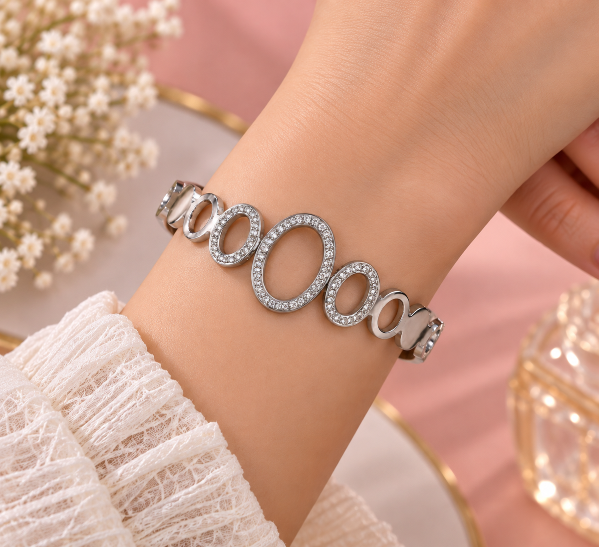 Silver Oval Crystal Bracelet