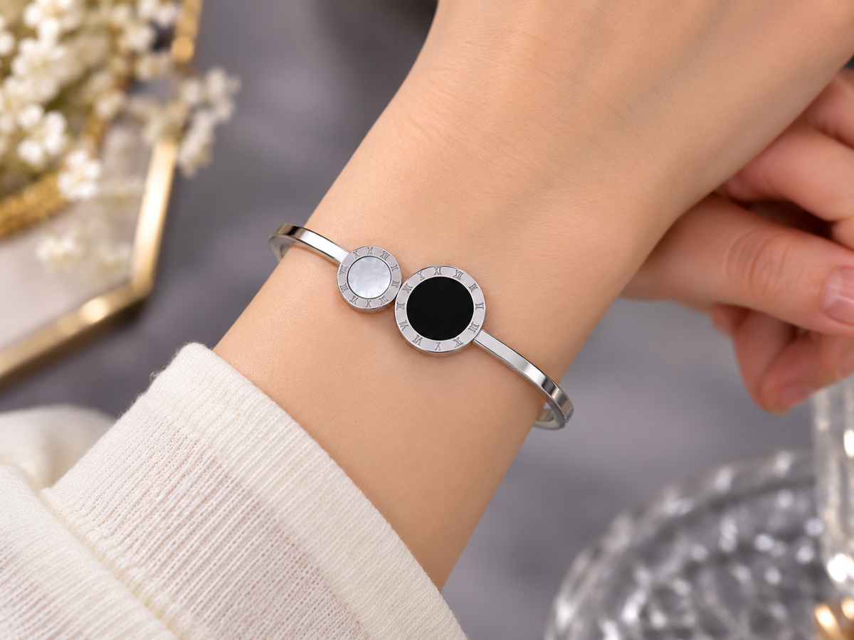 Silver Black Round Bracelet