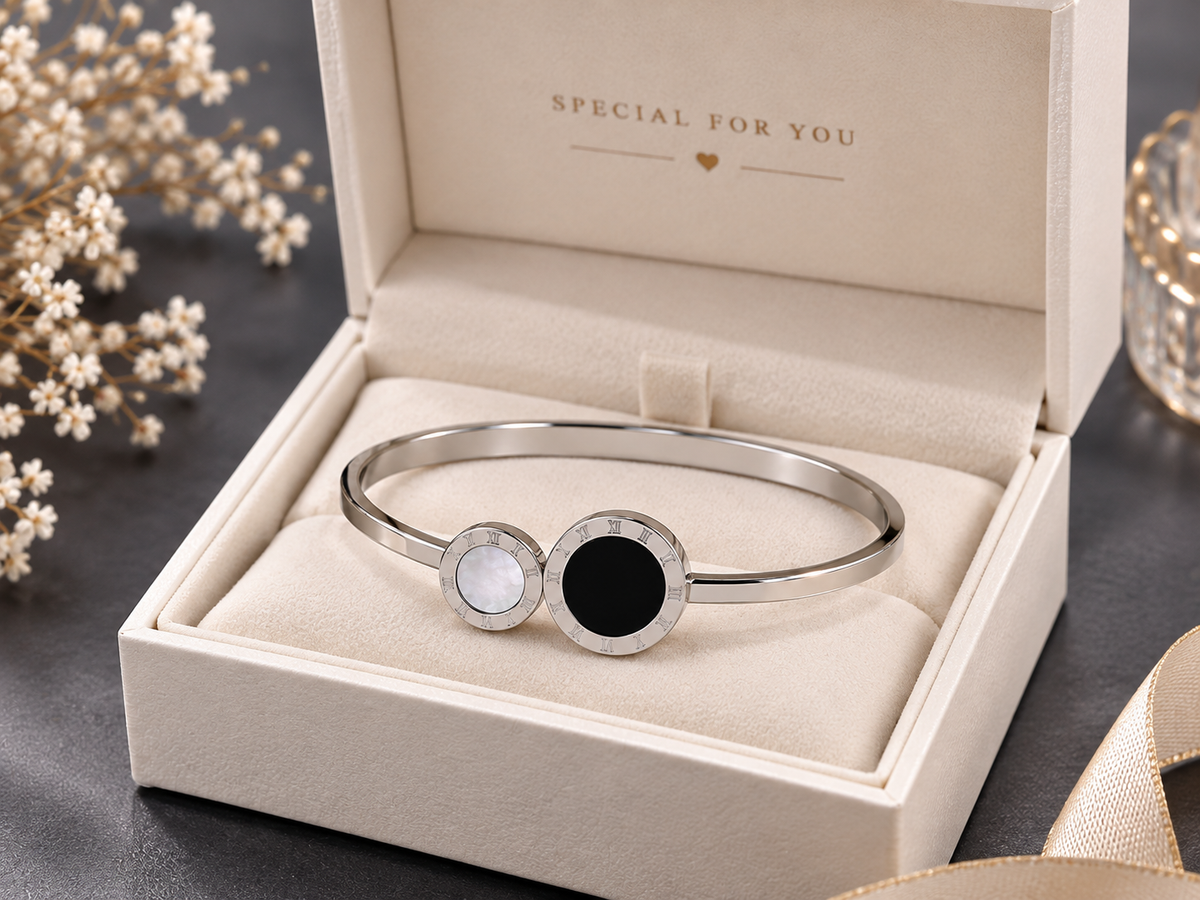 Silver Black Round Bracelet