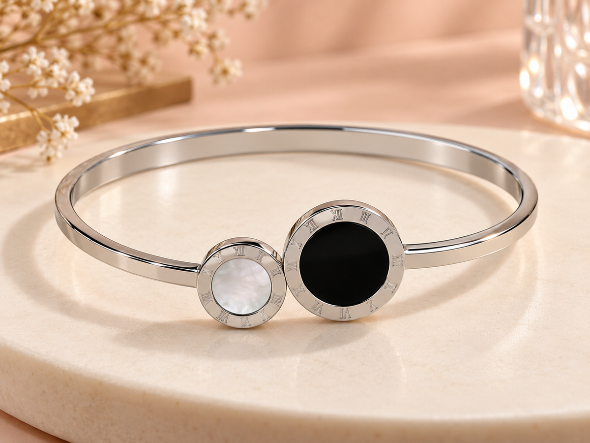 Silver Black Round Bracelet