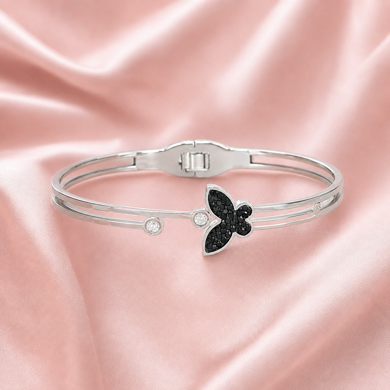 Black Butterfly Silver Solid Bracelet
