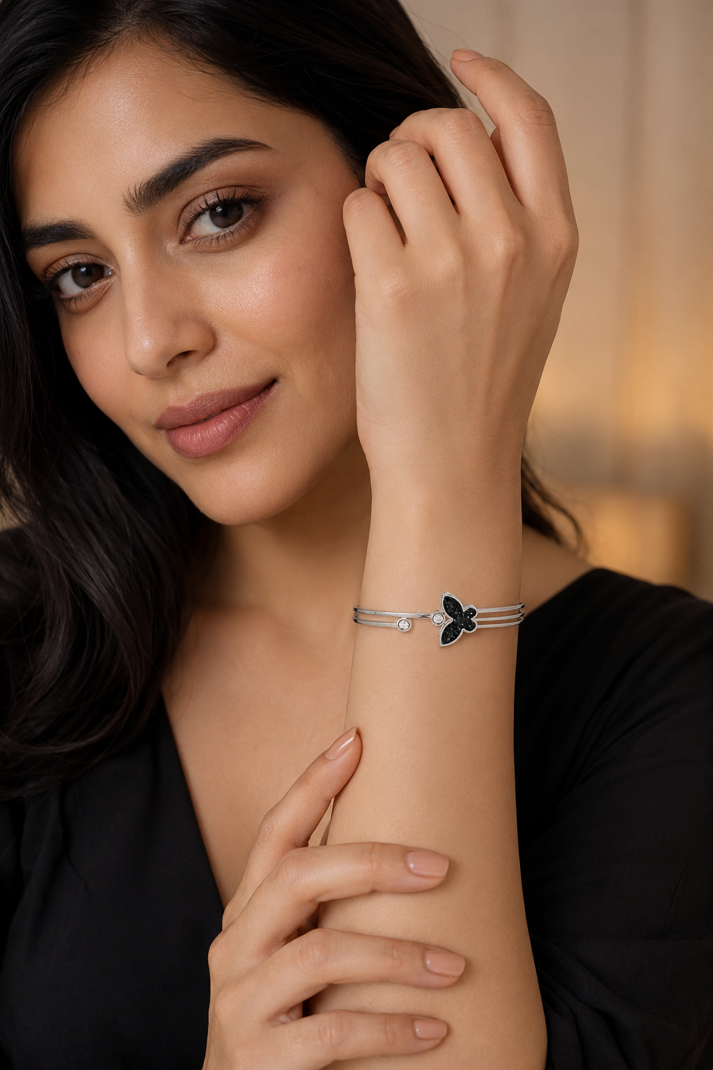 Black Butterfly Silver Solid Bracelet
