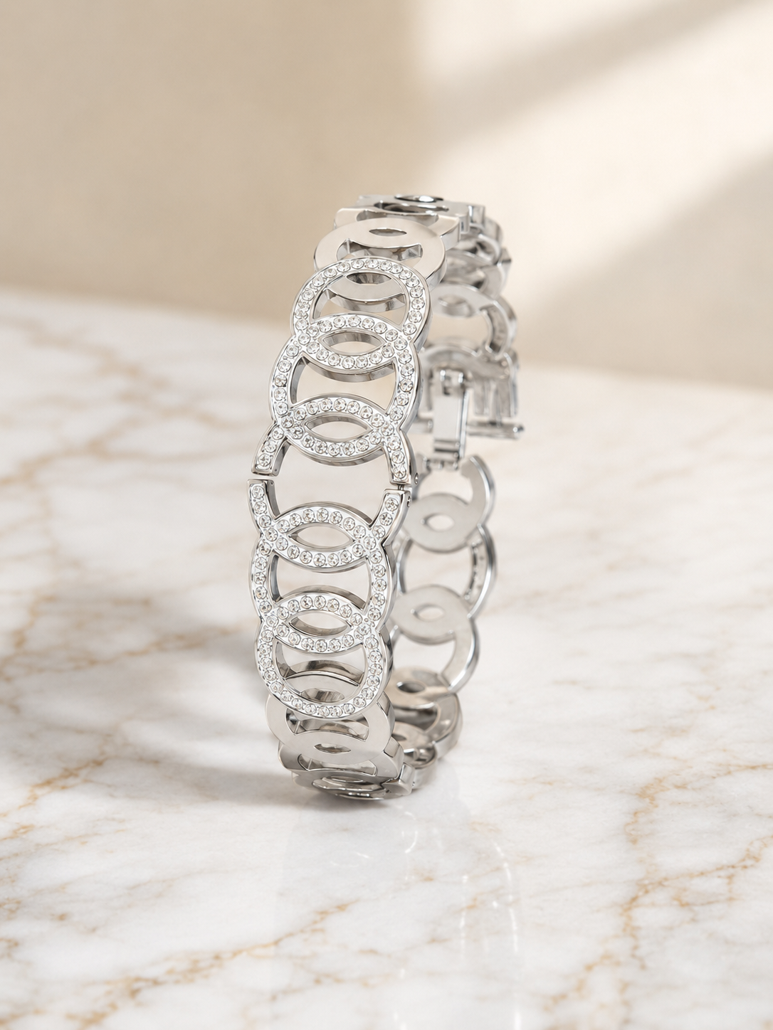 Crystal Silver Solid Bracelet