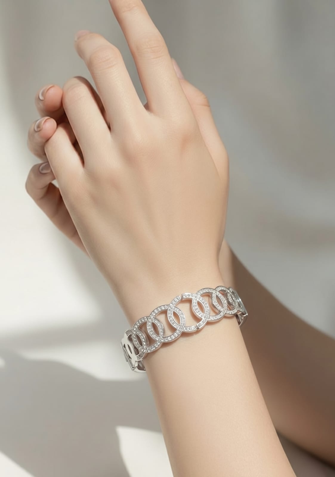 Crystal Silver Solid Bracelet