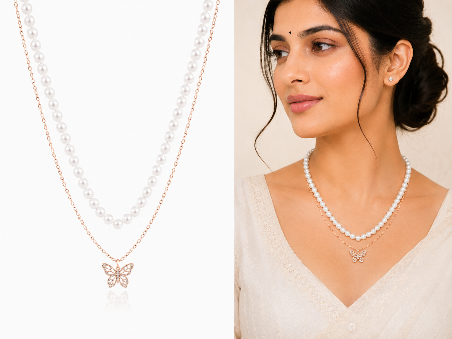 Pearl Butterfly Layered Necklace