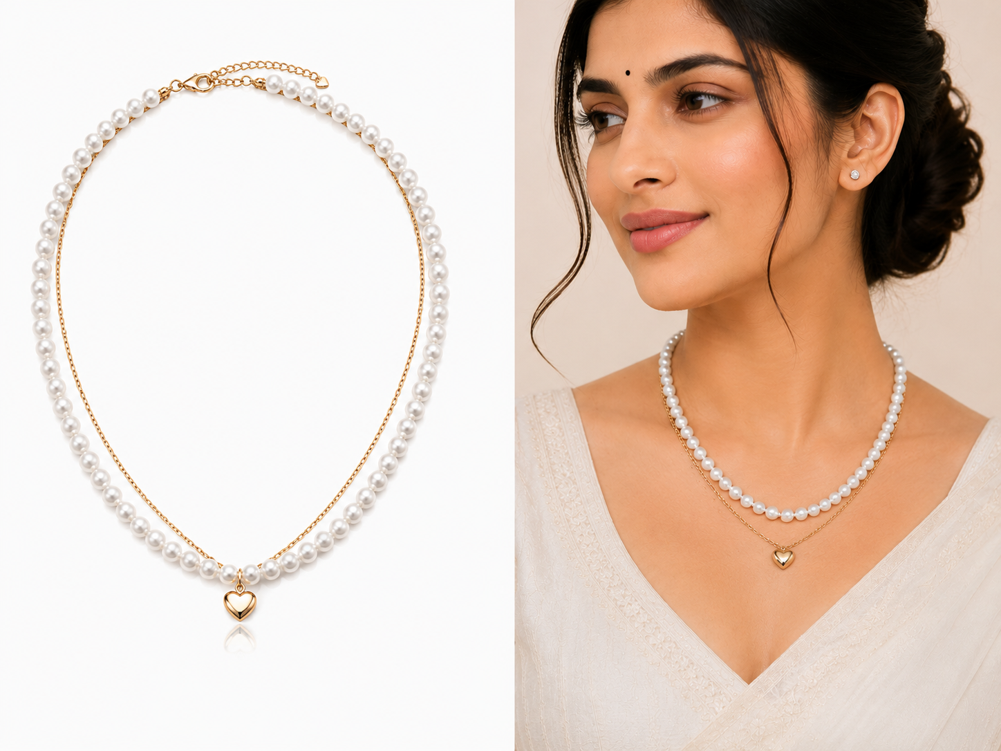 Pearl Heart Layered Necklace