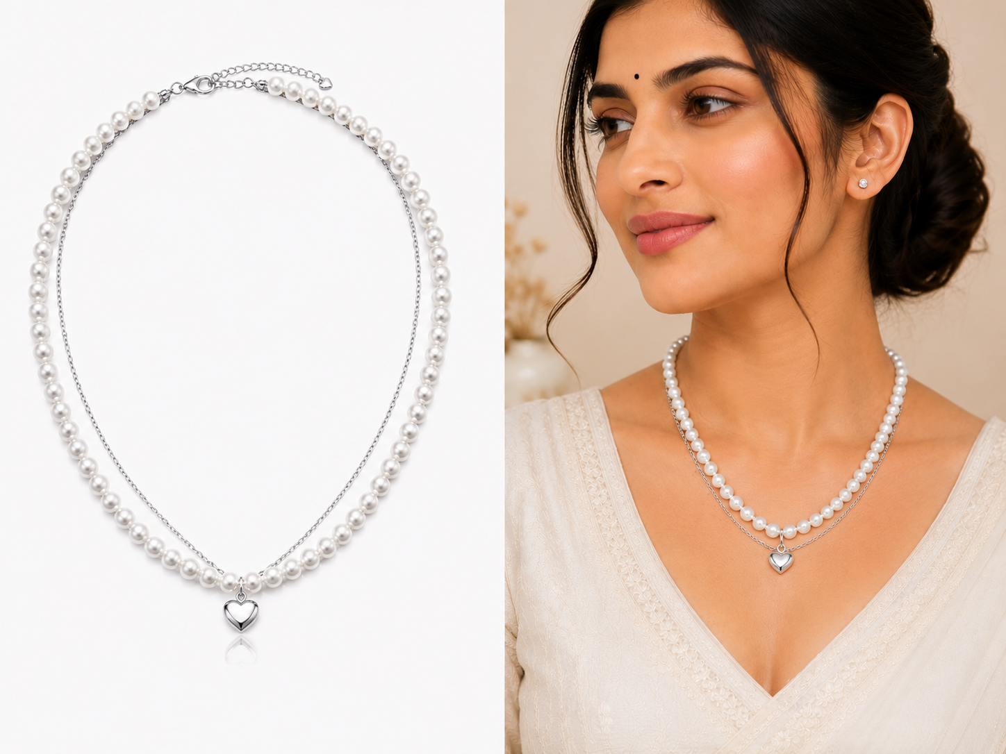 Pearl Heart Layered Necklace
