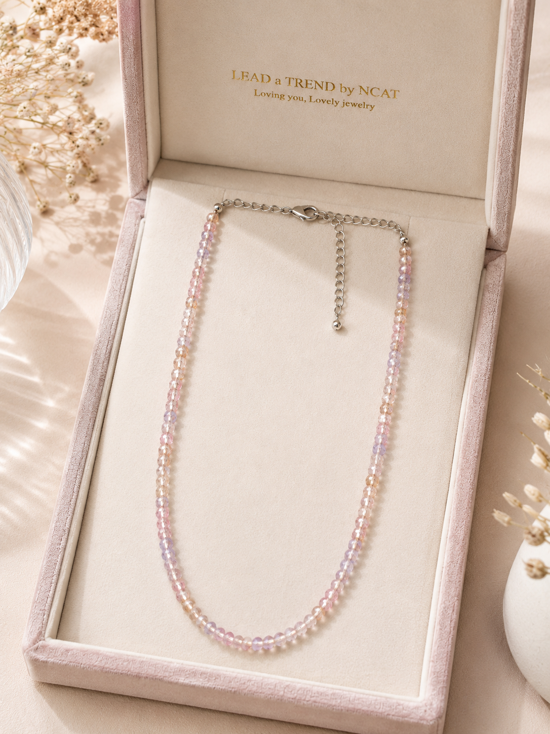 Pastel Pink & Lavender Crystal Beaded Necklace