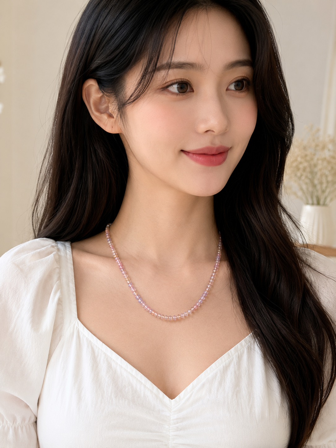 Pastel Pink & Lavender Crystal Beaded Necklace