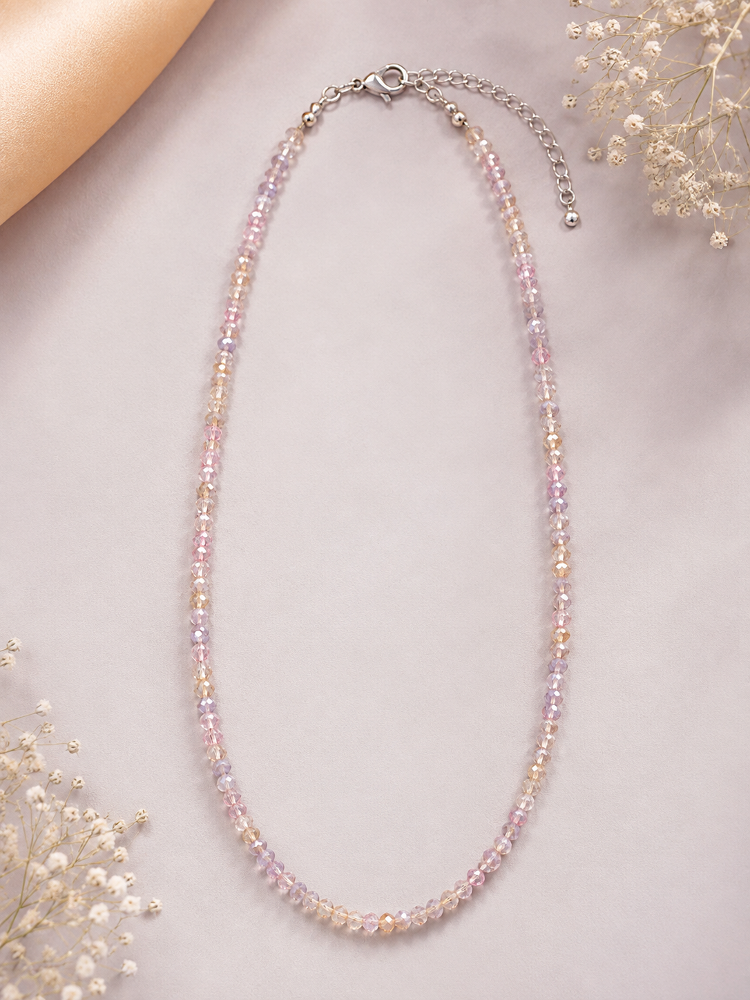 Pastel Pink & Lavender Crystal Beaded Necklace