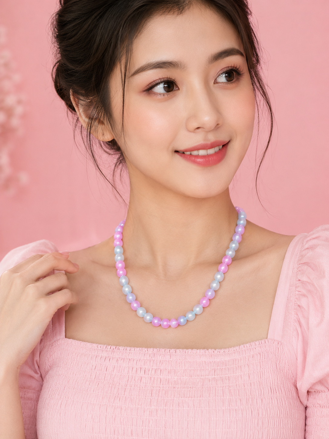 Pastel Pink, Purple & Blue Beaded Necklace