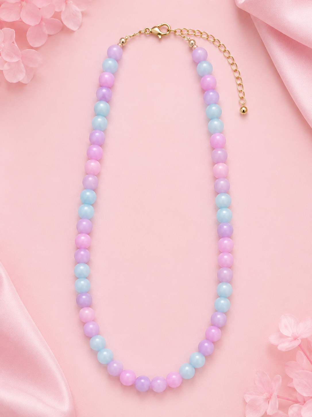 Pastel Pink, Purple & Blue Beaded Necklace