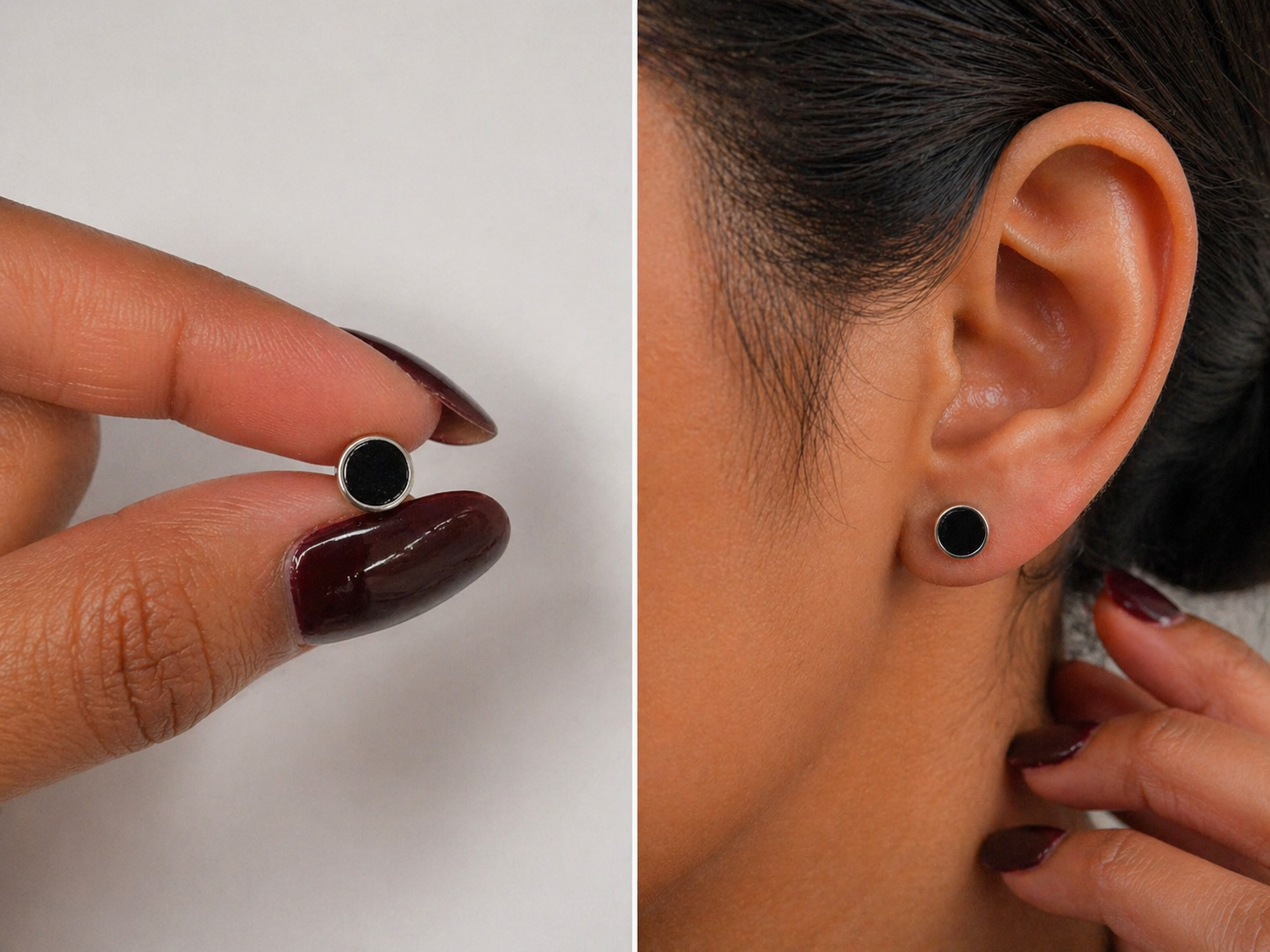 Black Round Minimal Stud